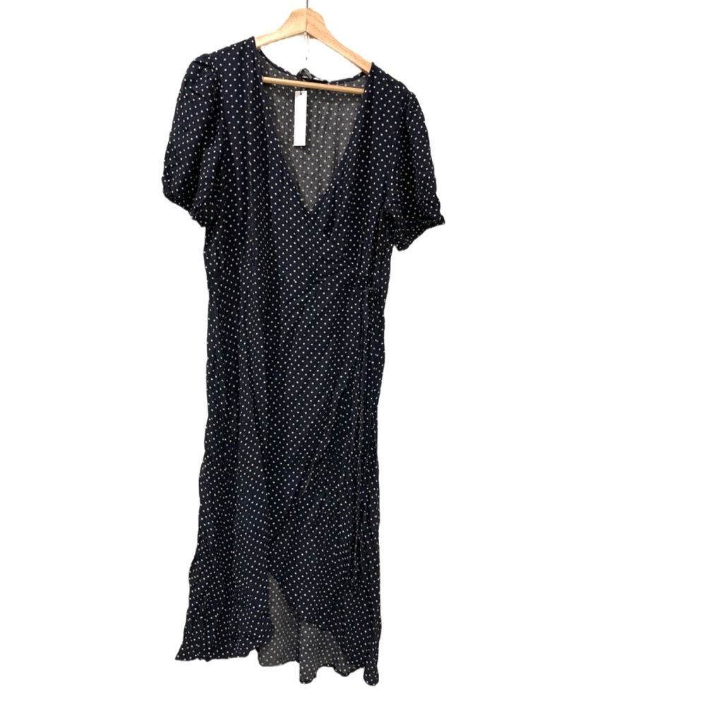 New NWT Sanctuary navy blue polka dot wrap dress size 12
